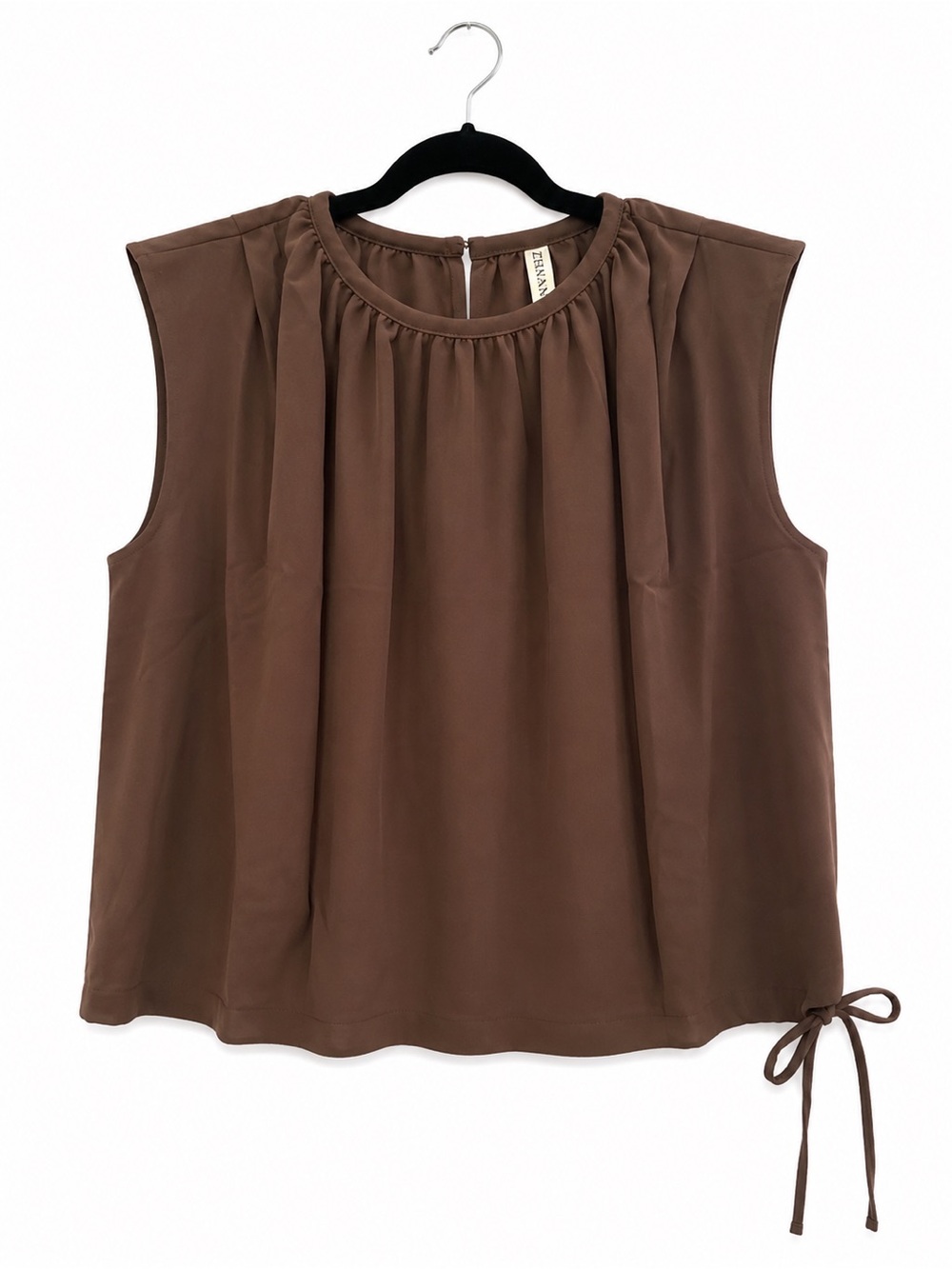 Gathered Neck Sleeveless Blouse in Brown by Banana Republic